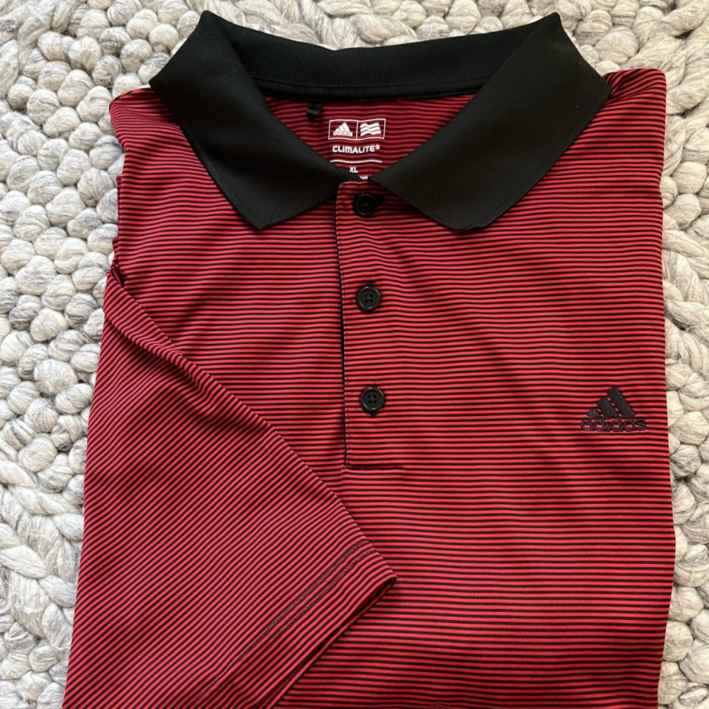 Adidas black/red stripe golf polo shirt